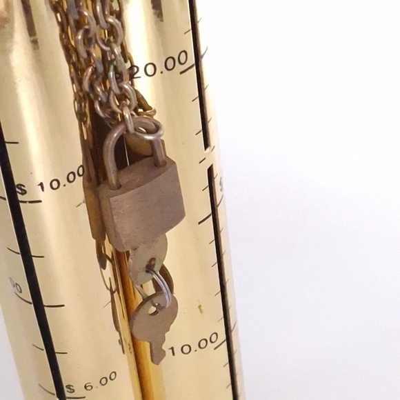 Vintage Brass Tube Tall Coin Bank KEYS AND LOCK Save Money - Picture 4 of 9